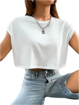 SweatyRocks Women's Batwing Crop Tops Causal Short Sleeve Crewneck Loose Cropped T Shirts