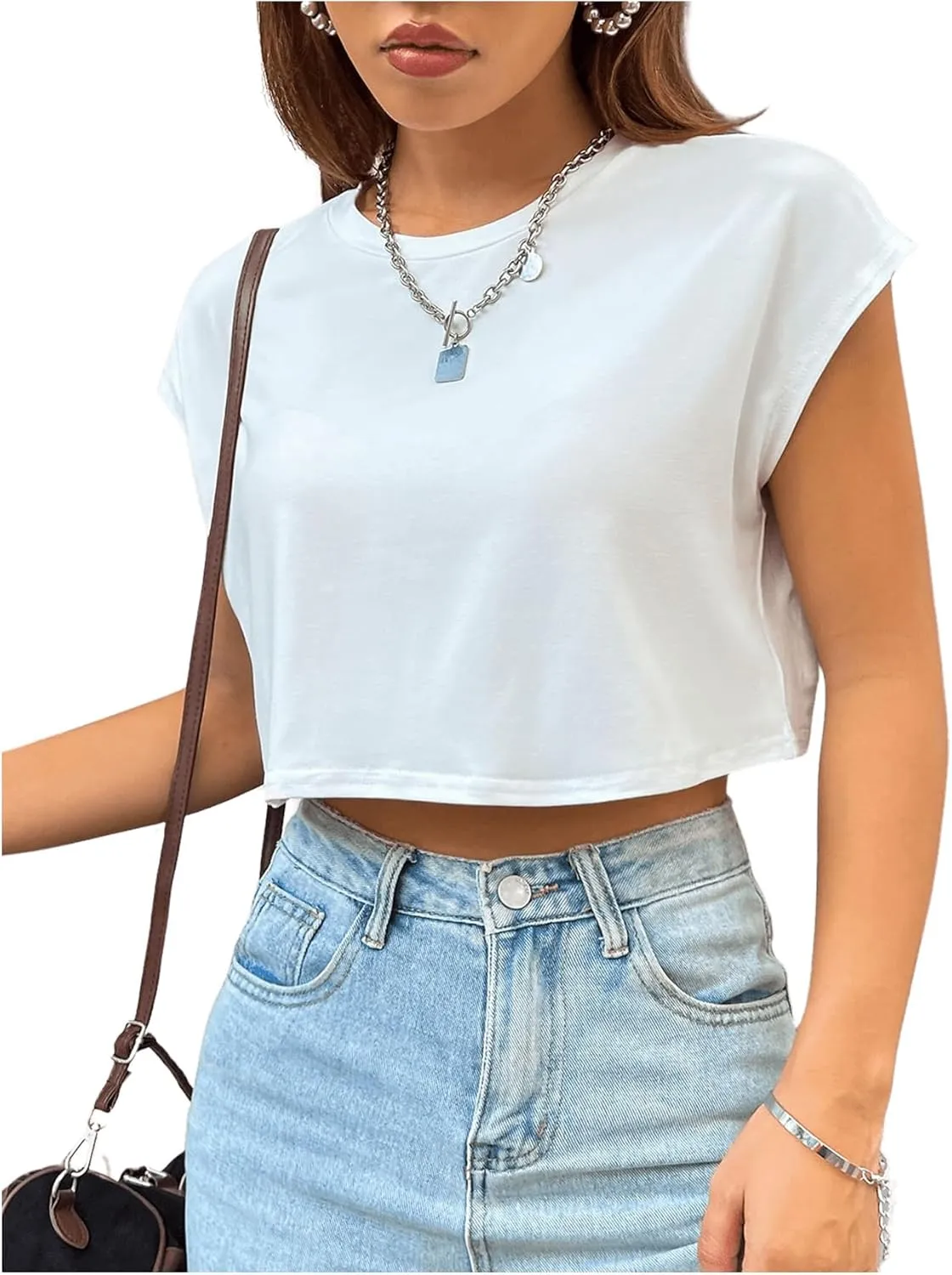 SweatyRocks Women's Batwing Crop Tops Causal Short Sleeve Crewneck Loose Cropped T Shirts