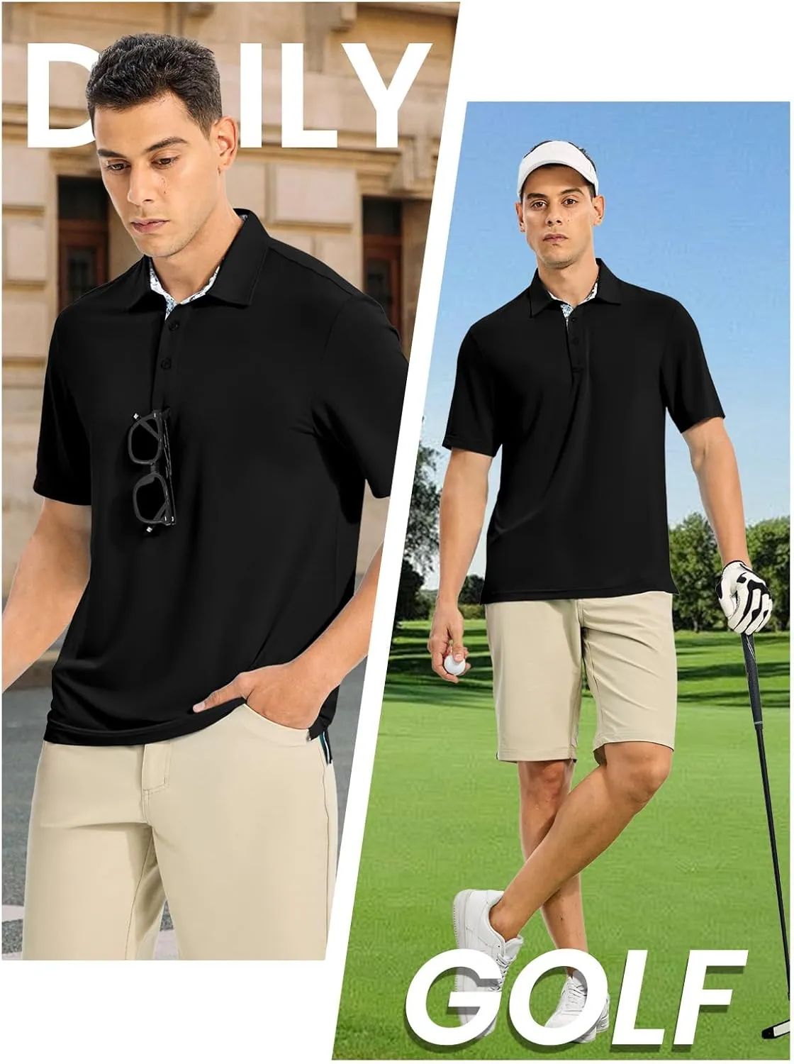 TBMPOY Men's Polo Shirts Short Sleeve 3-Button Golf Moisture Wicking Athletic Tennis T-Shirts Casual Collared Shirt