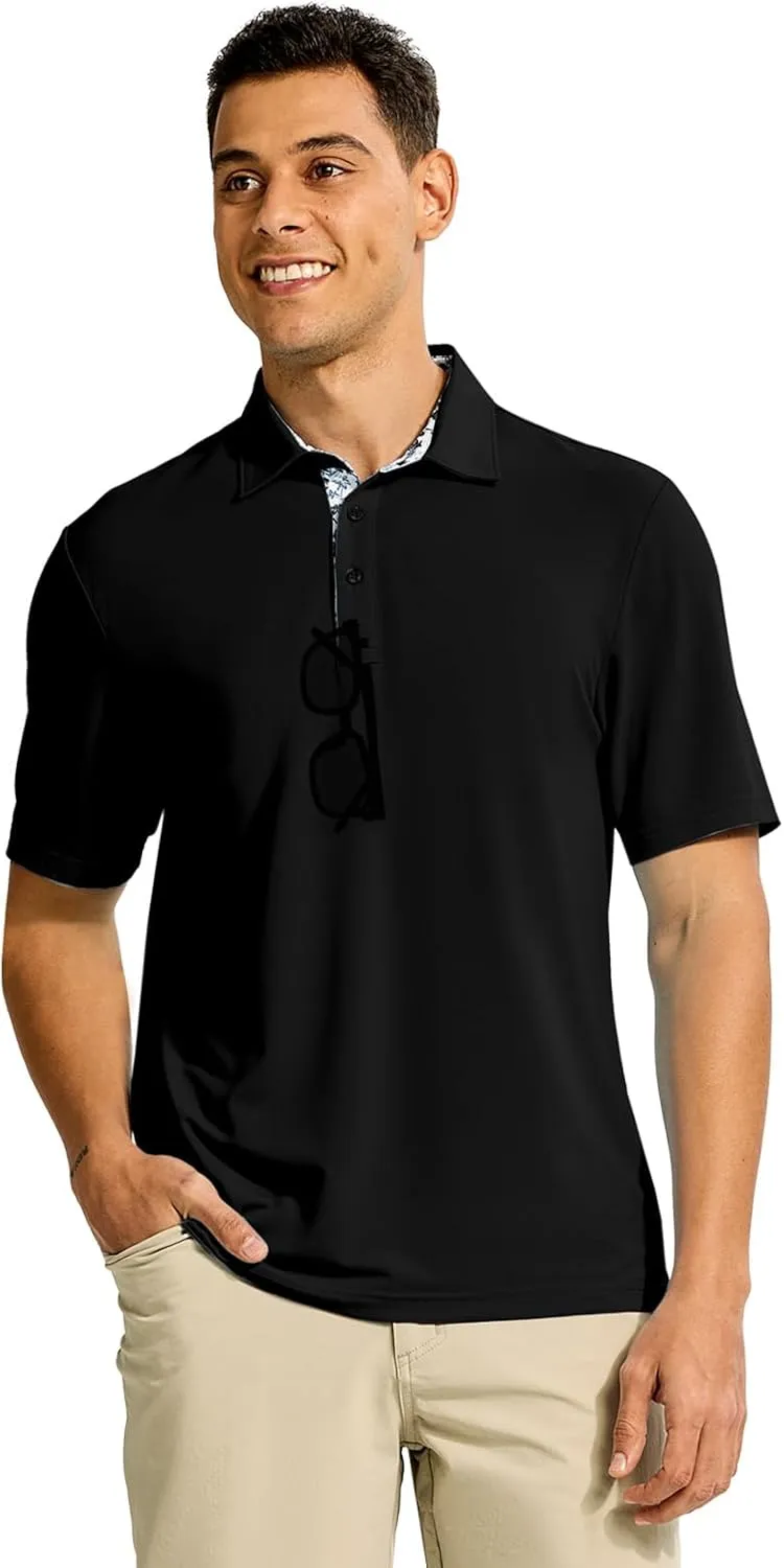TBMPOY Men's Polo Shirts Short Sleeve 3-Button Golf Moisture Wicking Athletic Tennis T-Shirts Casual Collared Shirt