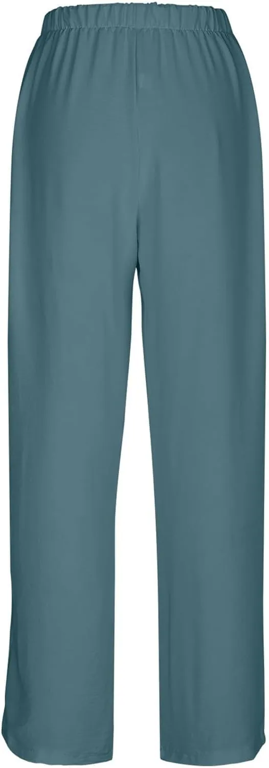 Wide Leg Pants Woman Summer Casual Flowly Slacks Trousers Beach Linen Solid Low Waist Travel Outfits with Pockets