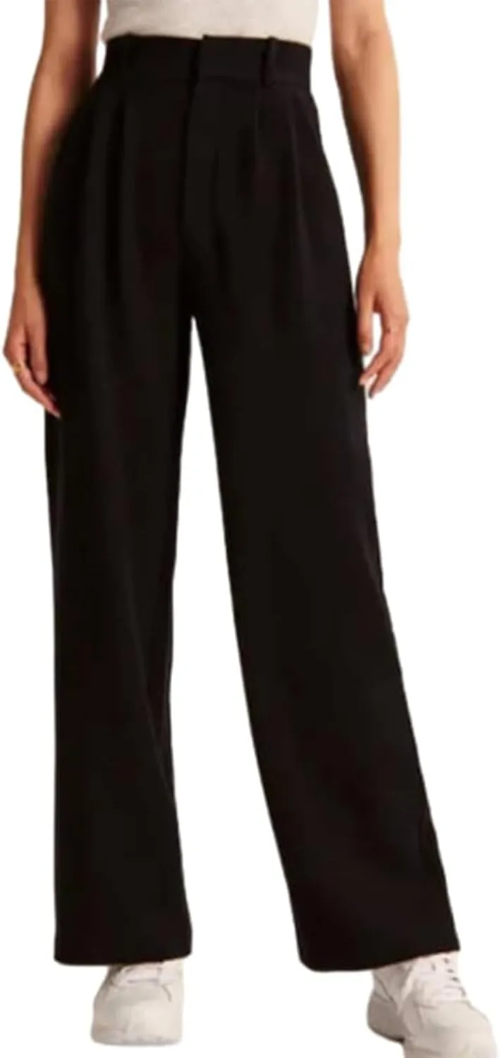 Wide Leg Tailored Pants Casual High Waist Suit Pants with Pockets Button Down Business Work Office Trousers