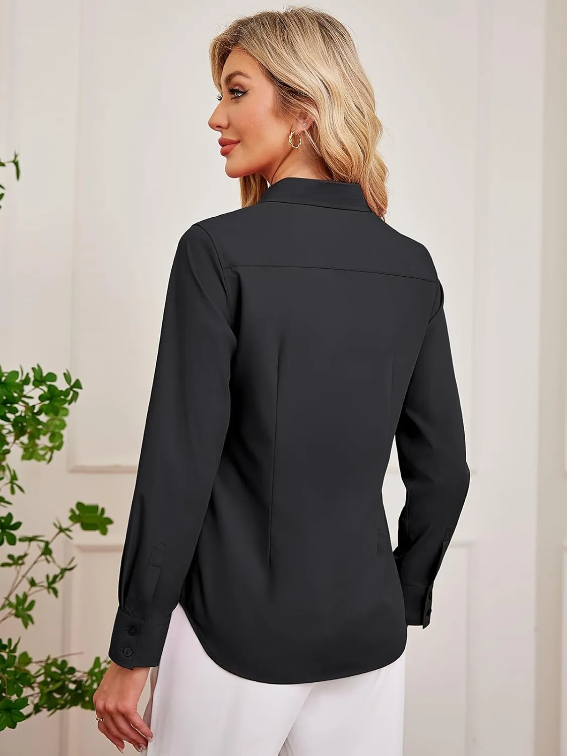 Women's Button Down Shirts Fitted Dress Shirts Collared Long Sleeve Wrinkle Free Blouse Formal Office Work Tunic Tops
