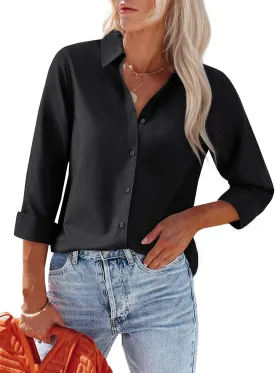 Women's Button Down Shirts Fitted Dress Shirts Collared Long Sleeve Wrinkle Free Blouse Formal Office Work Tunic Tops