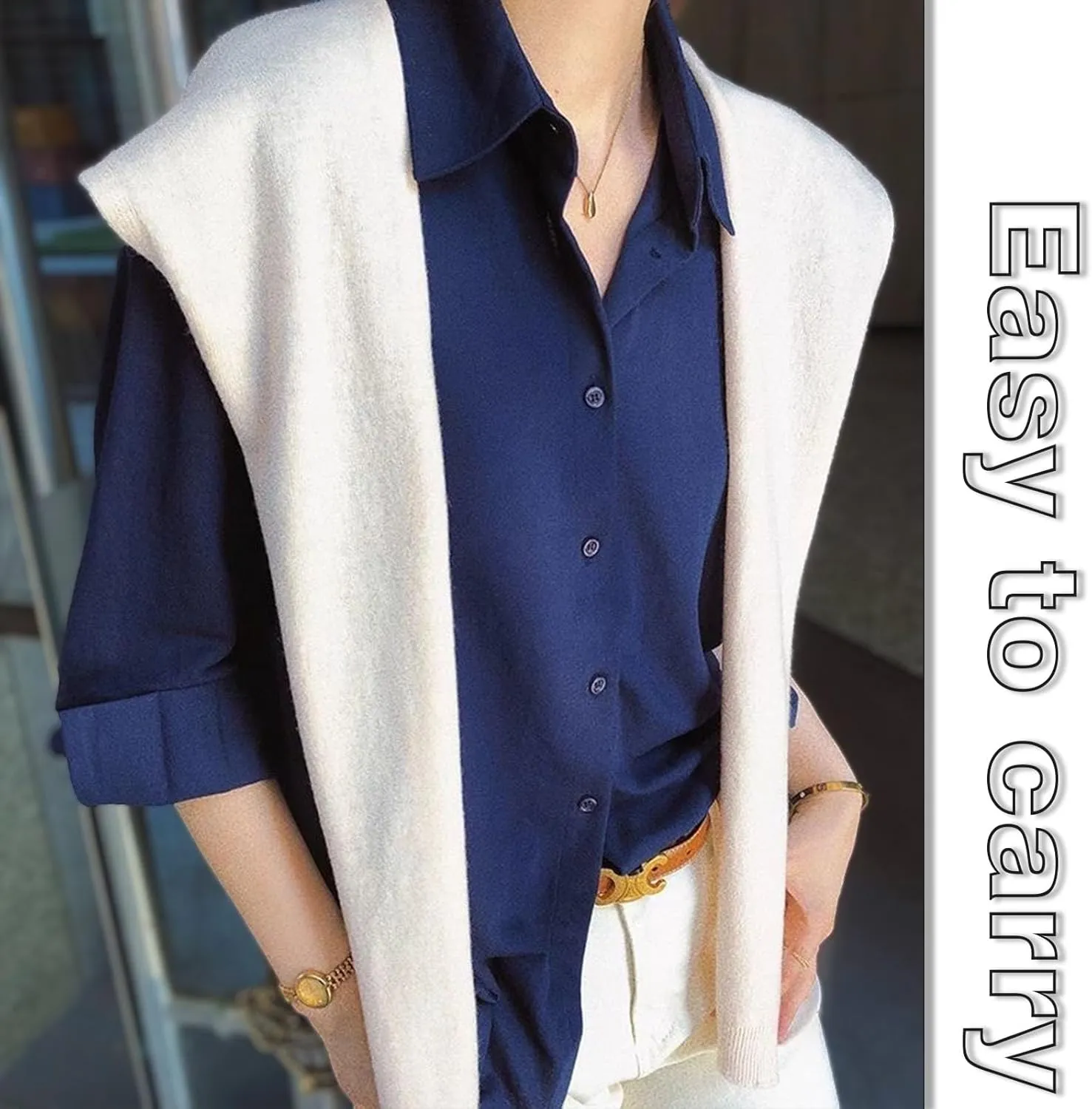Women's Fashion Knitted Shawl - Khaki Sweater Shawl for Air-Conditioned Rooms