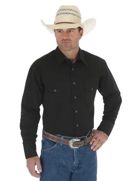 Wrangler Men's Long Sleeve Snap Solid Black Shirt - Big