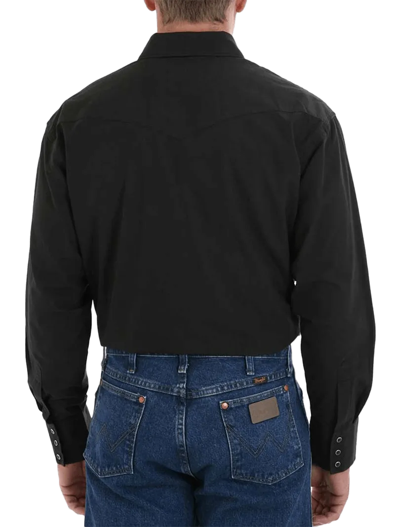 Wrangler Men's Long Sleeve Snap Solid Black Shirt - Big