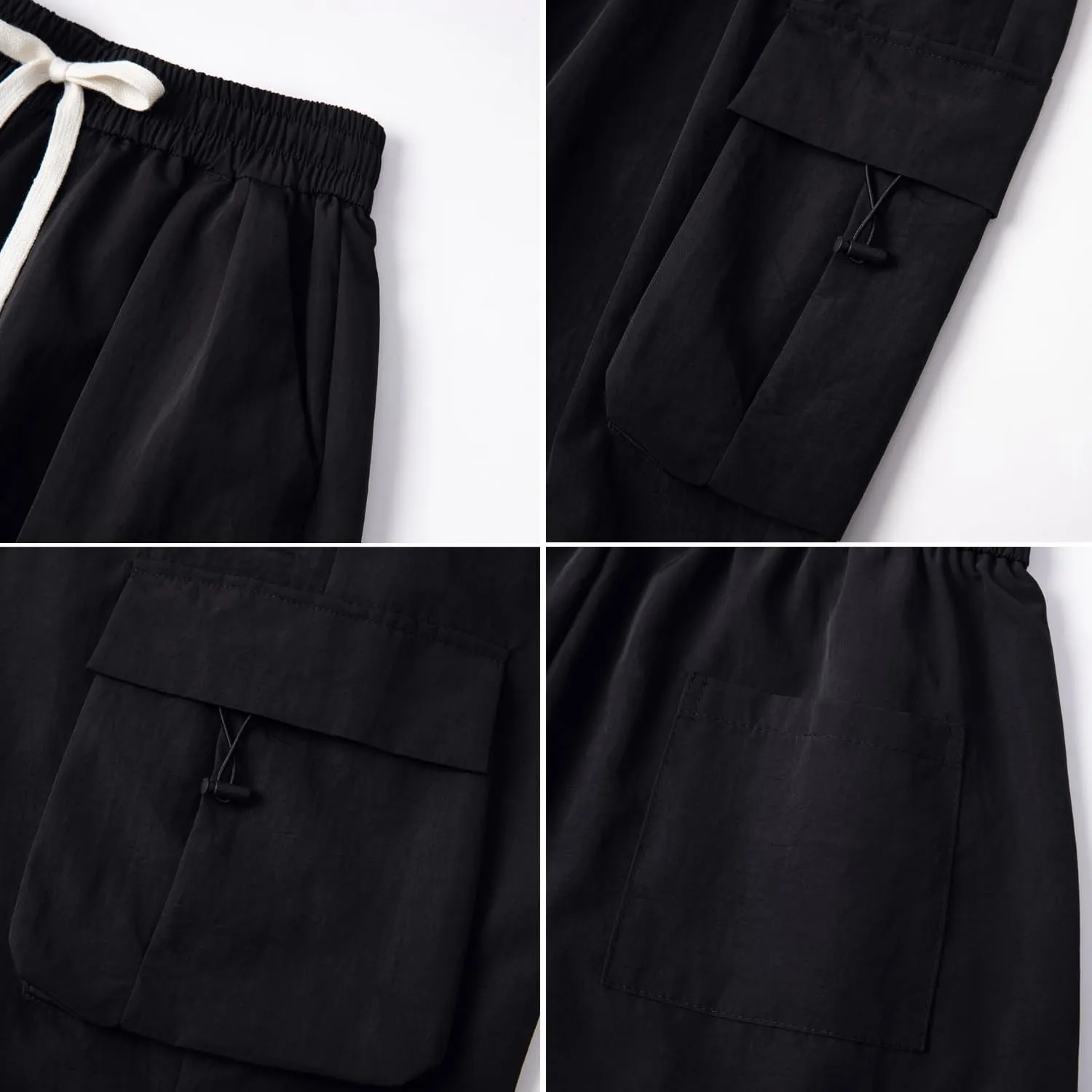 WZIKAI Men's Parachute Cargo Pants Trendy Casual Parachute Pant Baggy Drawstring Hip Hop Harem Pants with Pockets