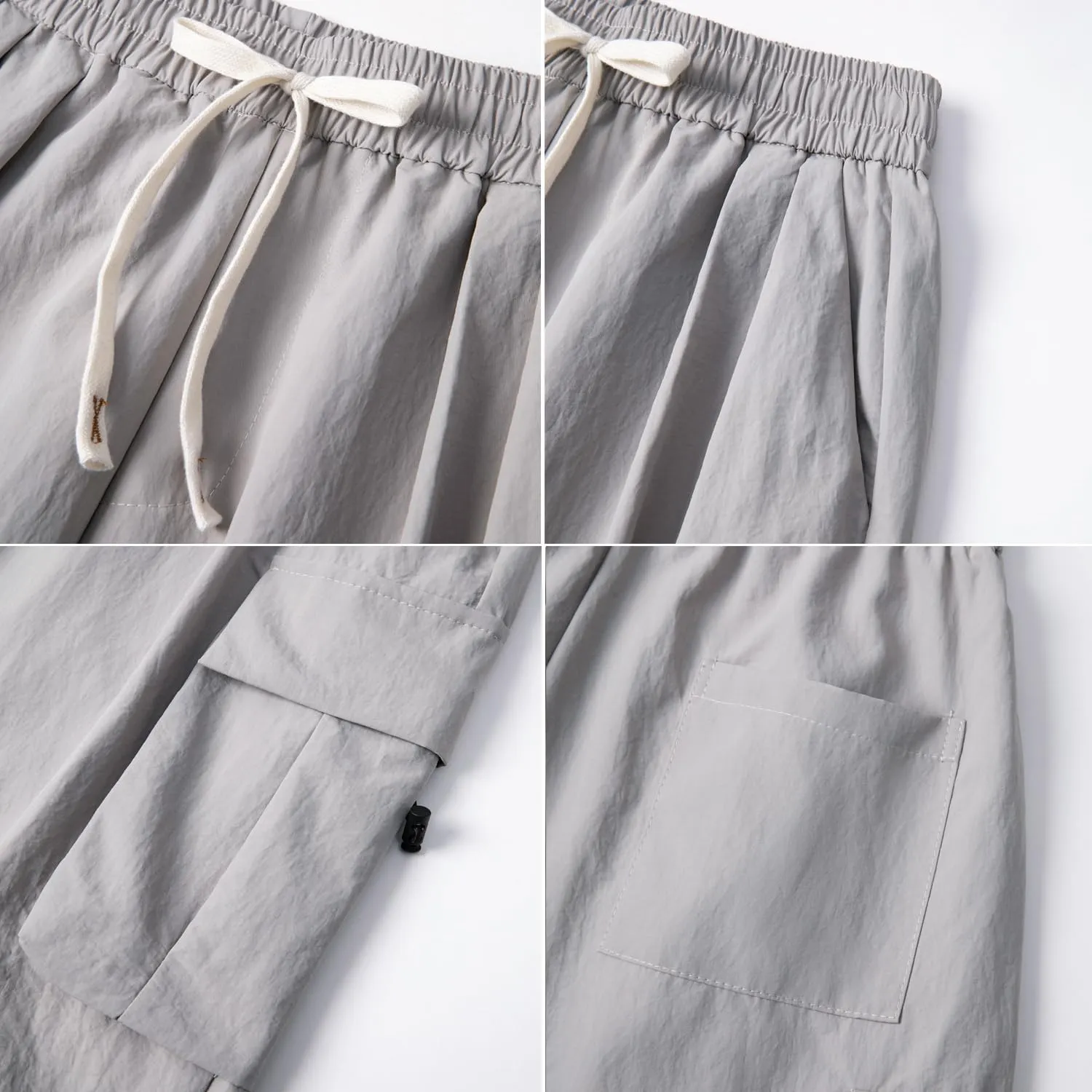WZIKAI Men's Parachute Cargo Pants Trendy Casual Parachute Pant Baggy Drawstring Hip Hop Harem Pants with Pockets