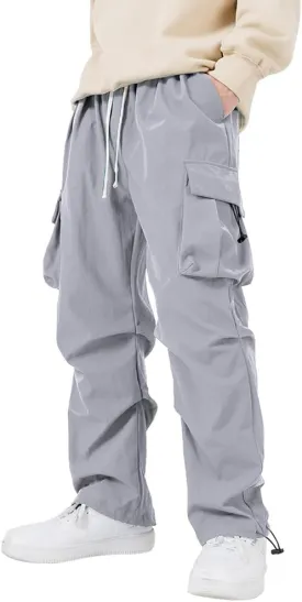 WZIKAI Men's Parachute Cargo Pants Trendy Casual Parachute Pant Baggy Drawstring Hip Hop Harem Pants with Pockets