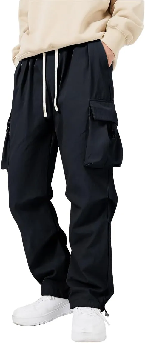 WZIKAI Men's Parachute Cargo Pants Trendy Casual Parachute Pant Baggy Drawstring Hip Hop Harem Pants with Pockets