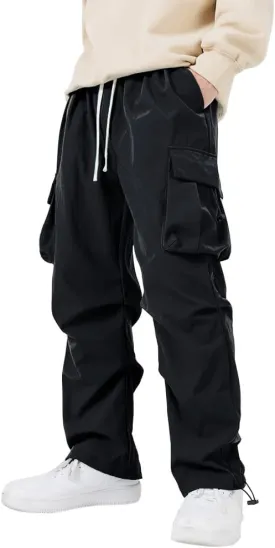 WZIKAI Men's Parachute Cargo Pants Trendy Casual Parachute Pant Baggy Drawstring Hip Hop Harem Pants with Pockets