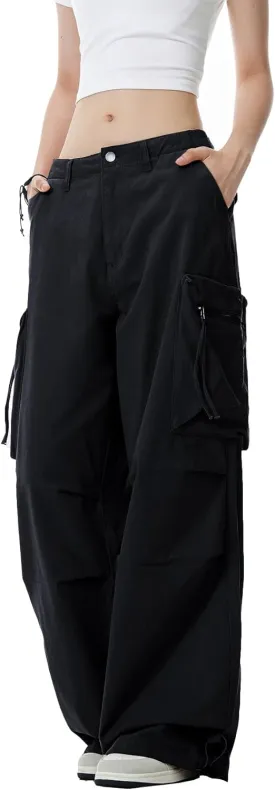 WZIKAI Womens Parachute Cargo Pants Y2K Baggy Cargo Pants Wide Leg Casual Joggers with Pockets
